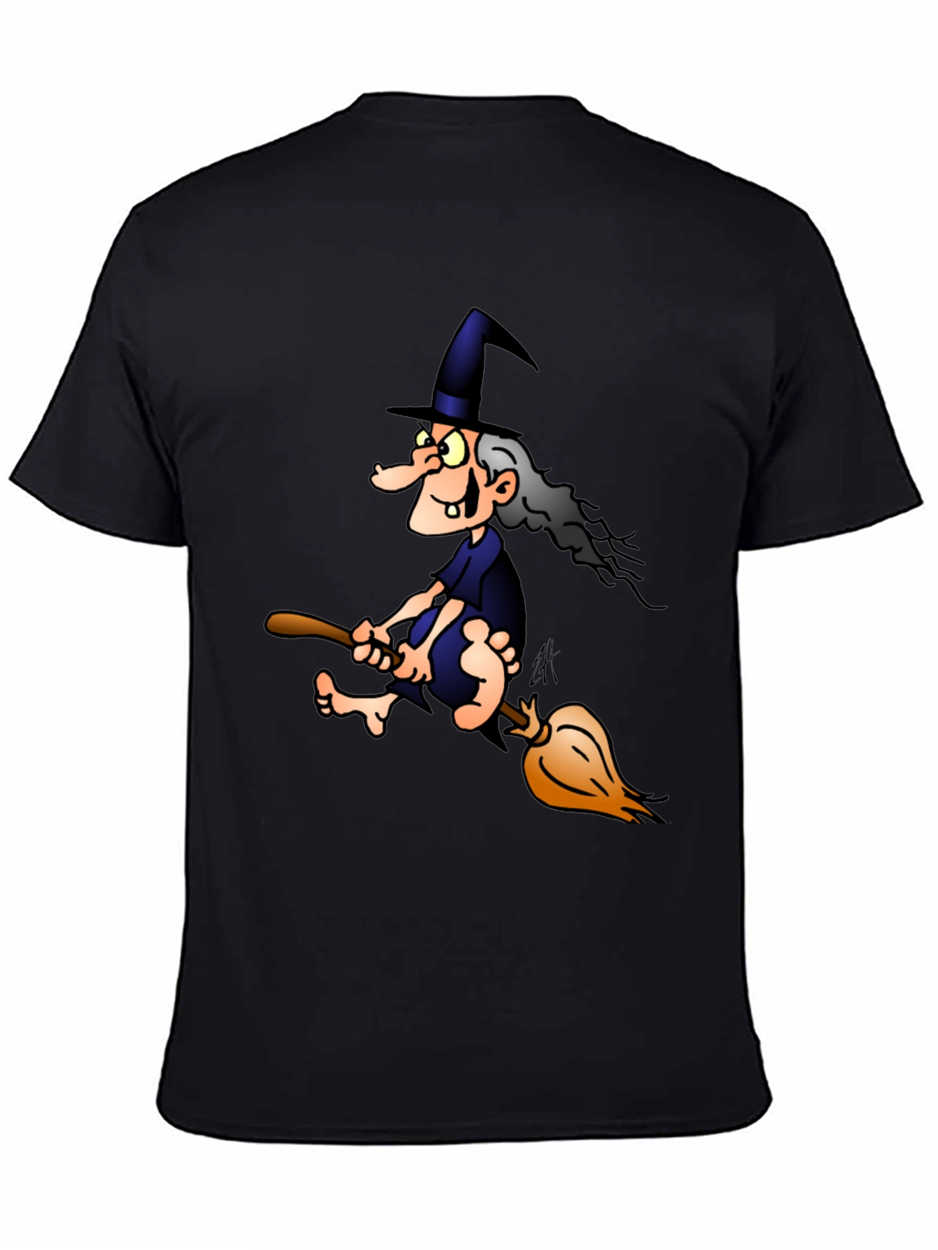 Witch on Broom T-Shirt - Cartoon Graphic Tee