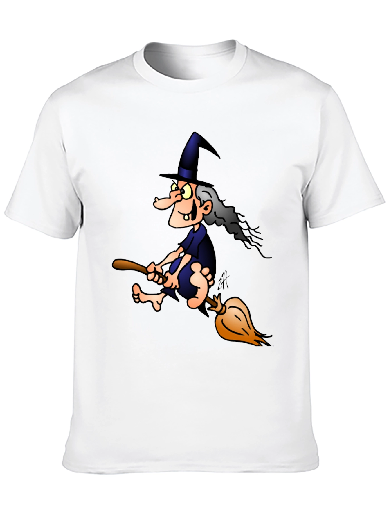 Witch on Broom T-Shirt - Cartoon Graphic Tee