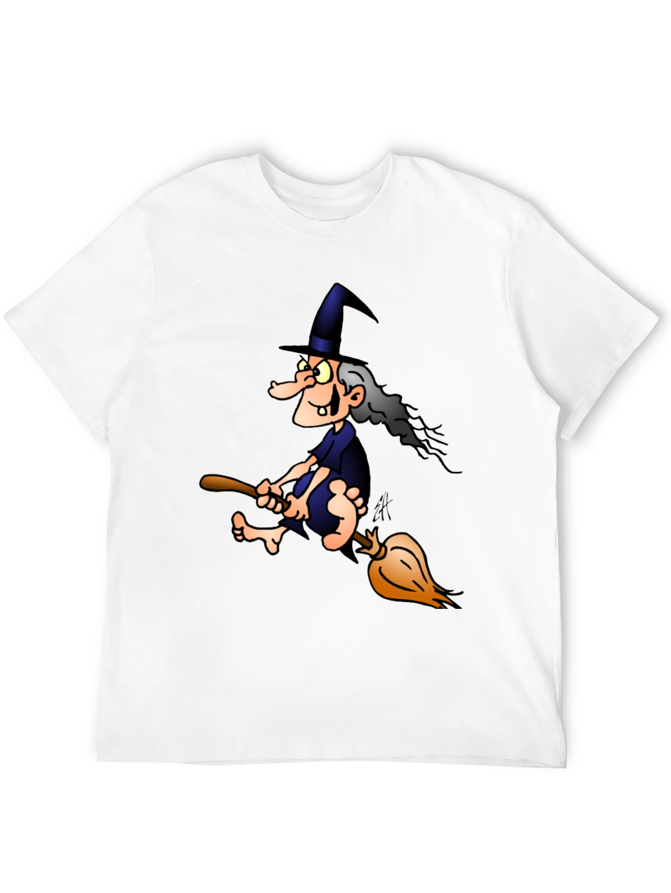 Witch on Broom T-Shirt - Cartoon Graphic Tee