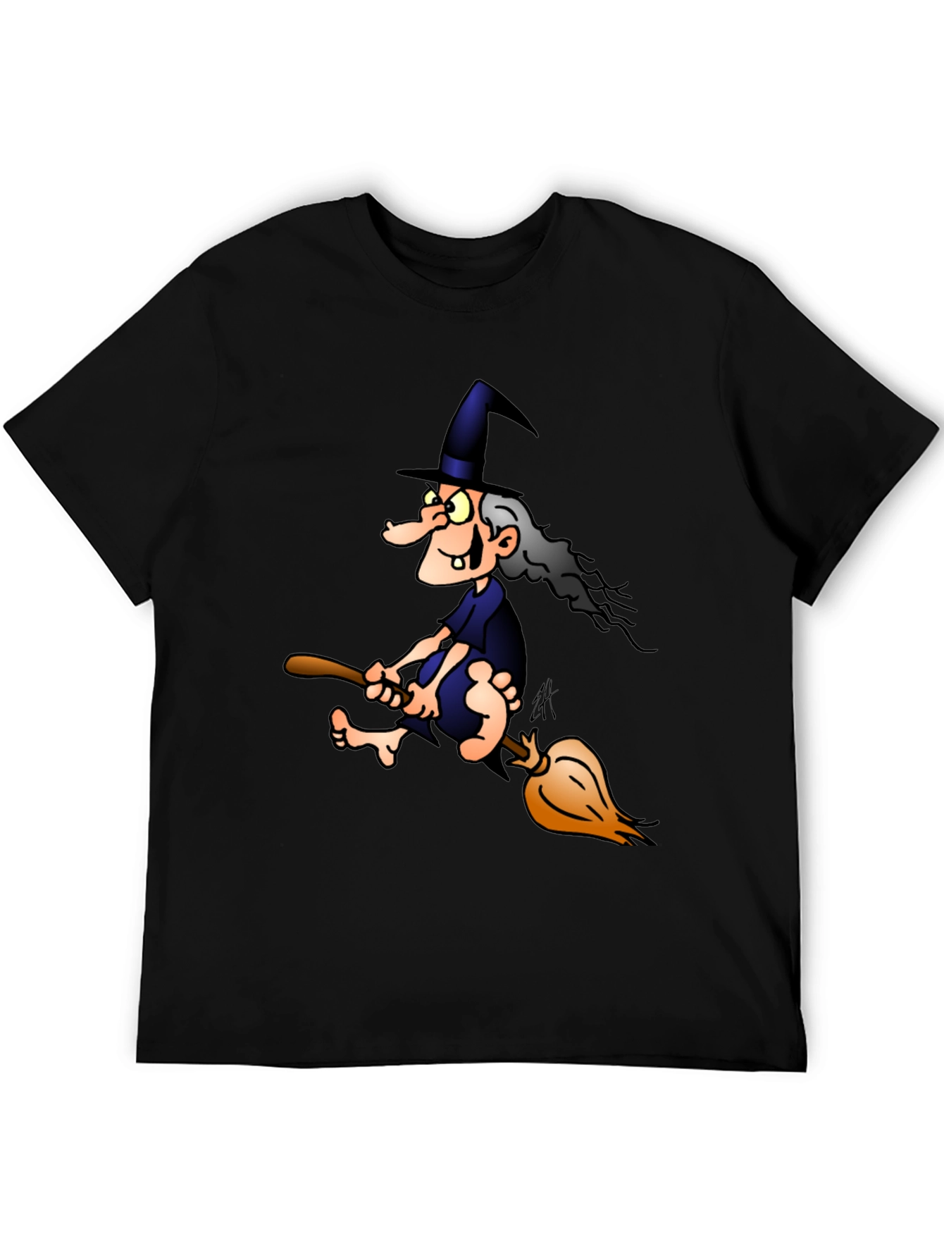 Witch on Broom T-Shirt - Cartoon Graphic Tee