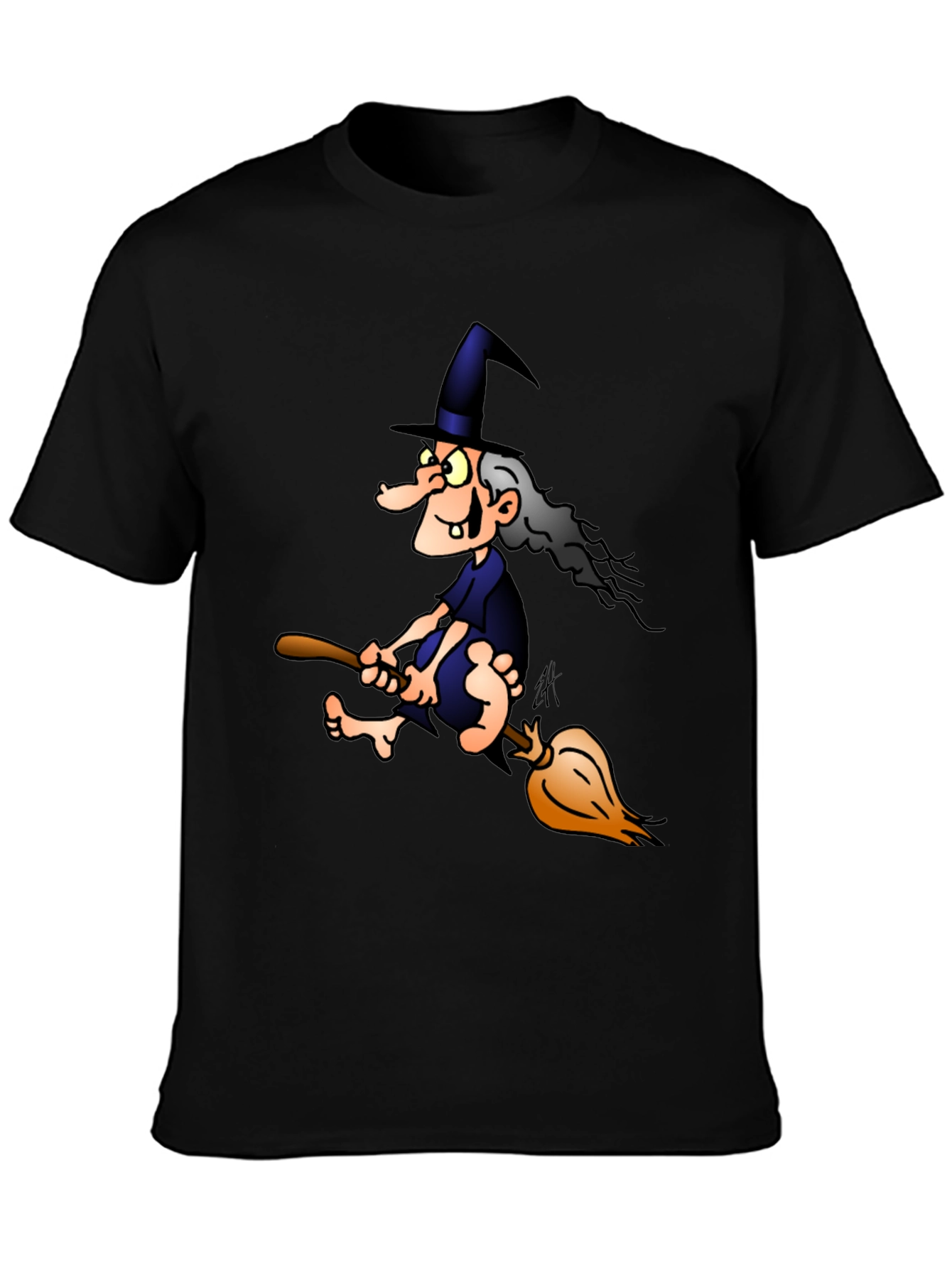 Witch on Broom T-Shirt - Cartoon Graphic Tee