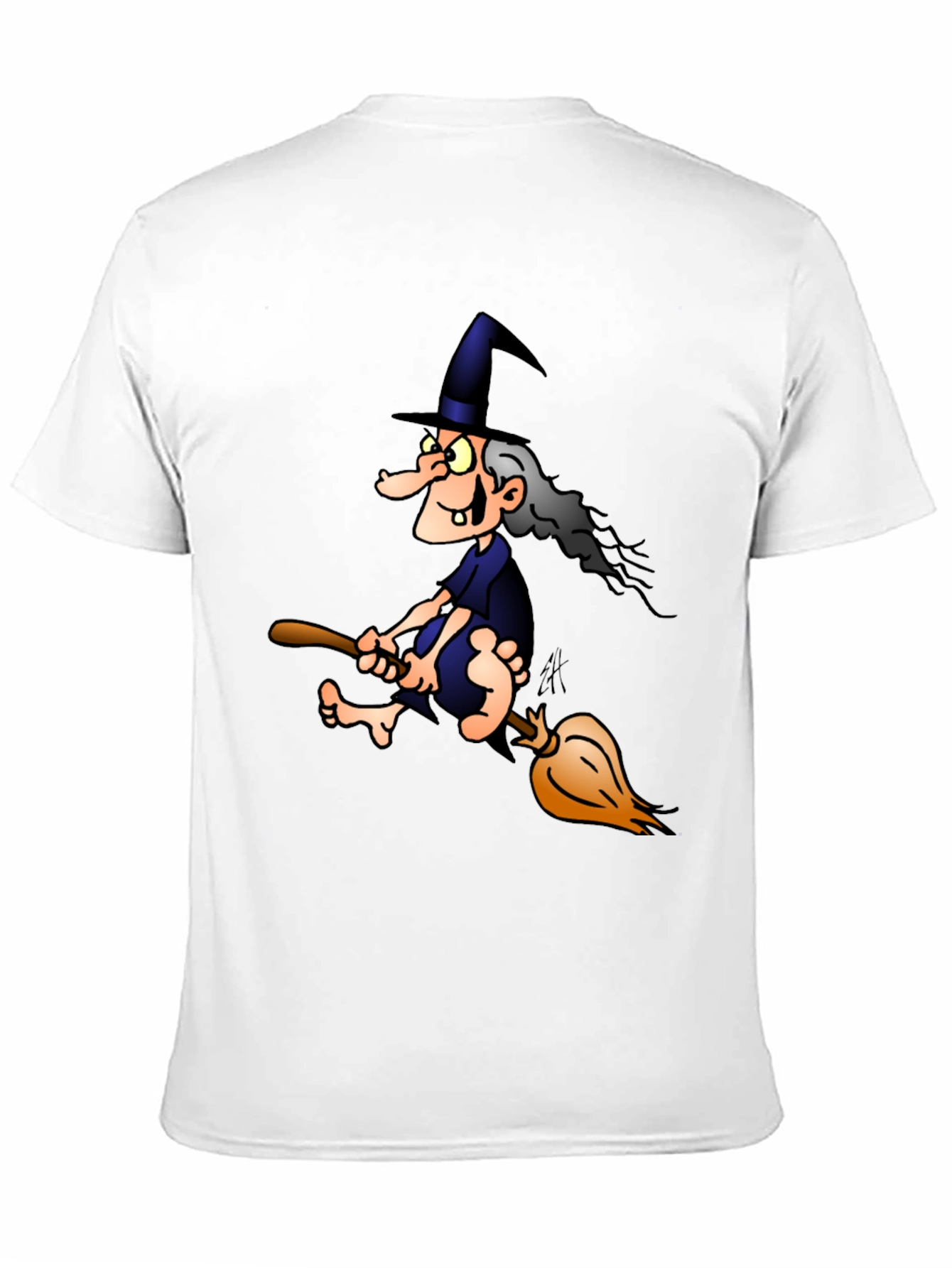 Witch on Broom T-Shirt - Cartoon Graphic Tee