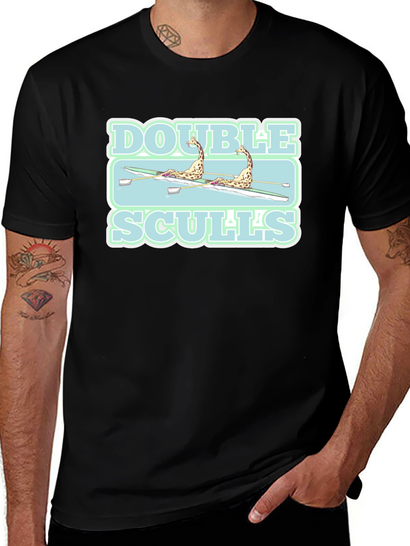 Double Sculls Giraffe Rowing Graphic T-Shirt