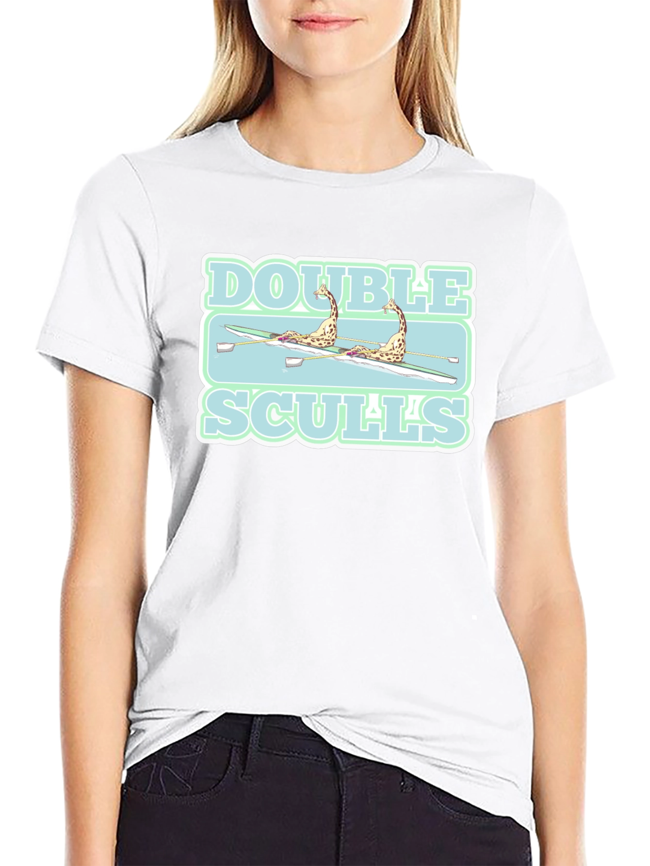 Double Sculls Giraffe Rowing Graphic T-Shirt