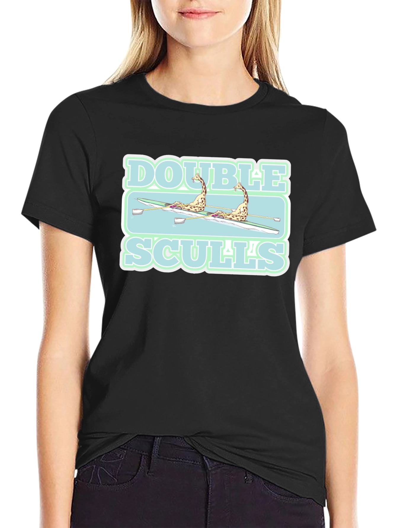 Double Sculls Giraffe Rowing Graphic T-Shirt