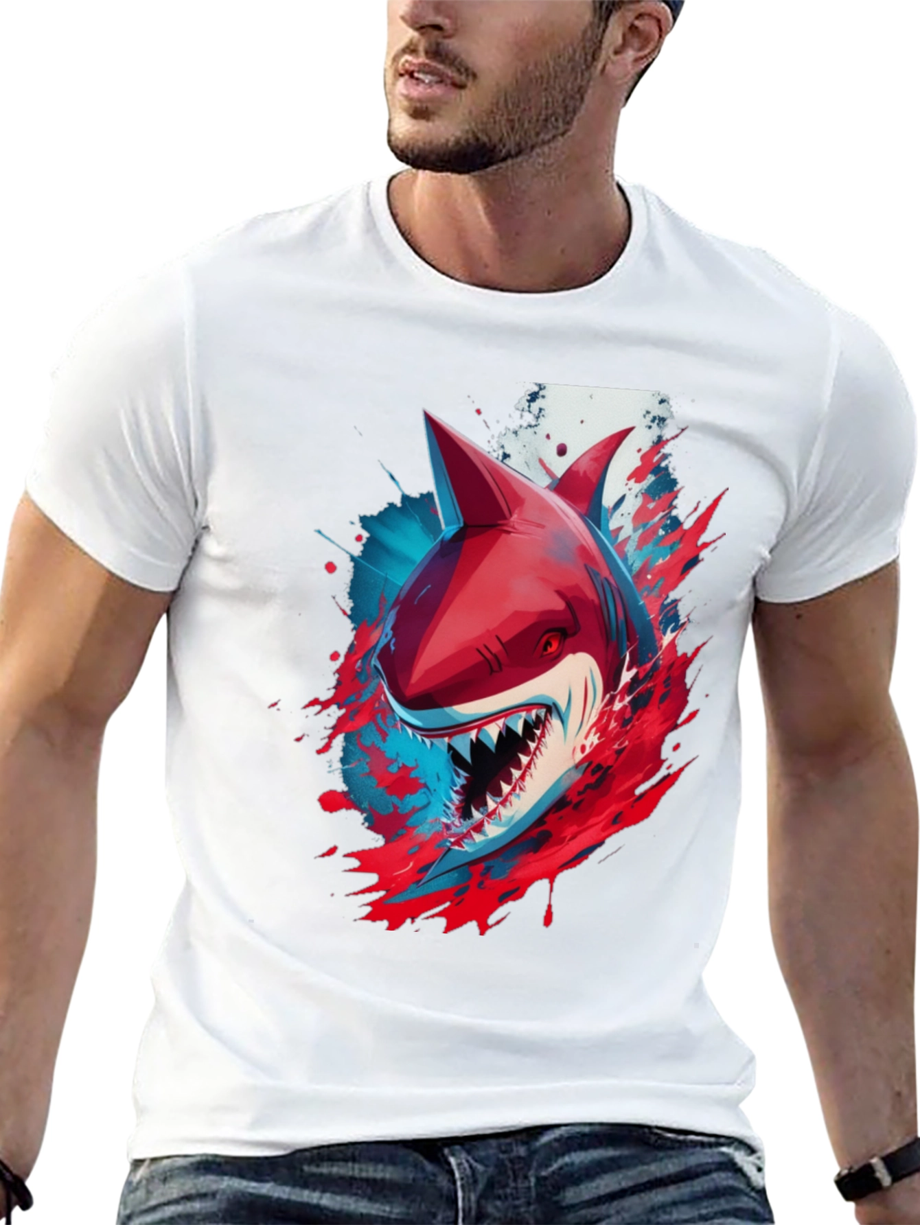 Shark Graphic Print T-Shirt - Black