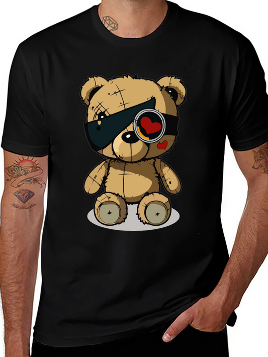 Trendy Black T-Shirt with Graphic Teddy Bear Design