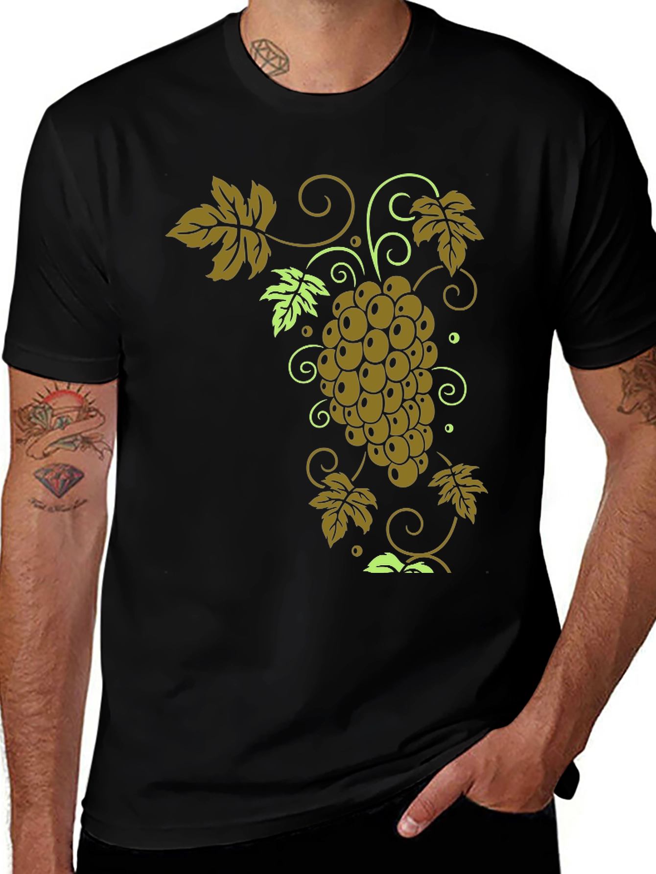 Grape Vine Graphic Tee - Stylish Black T-Shirt
