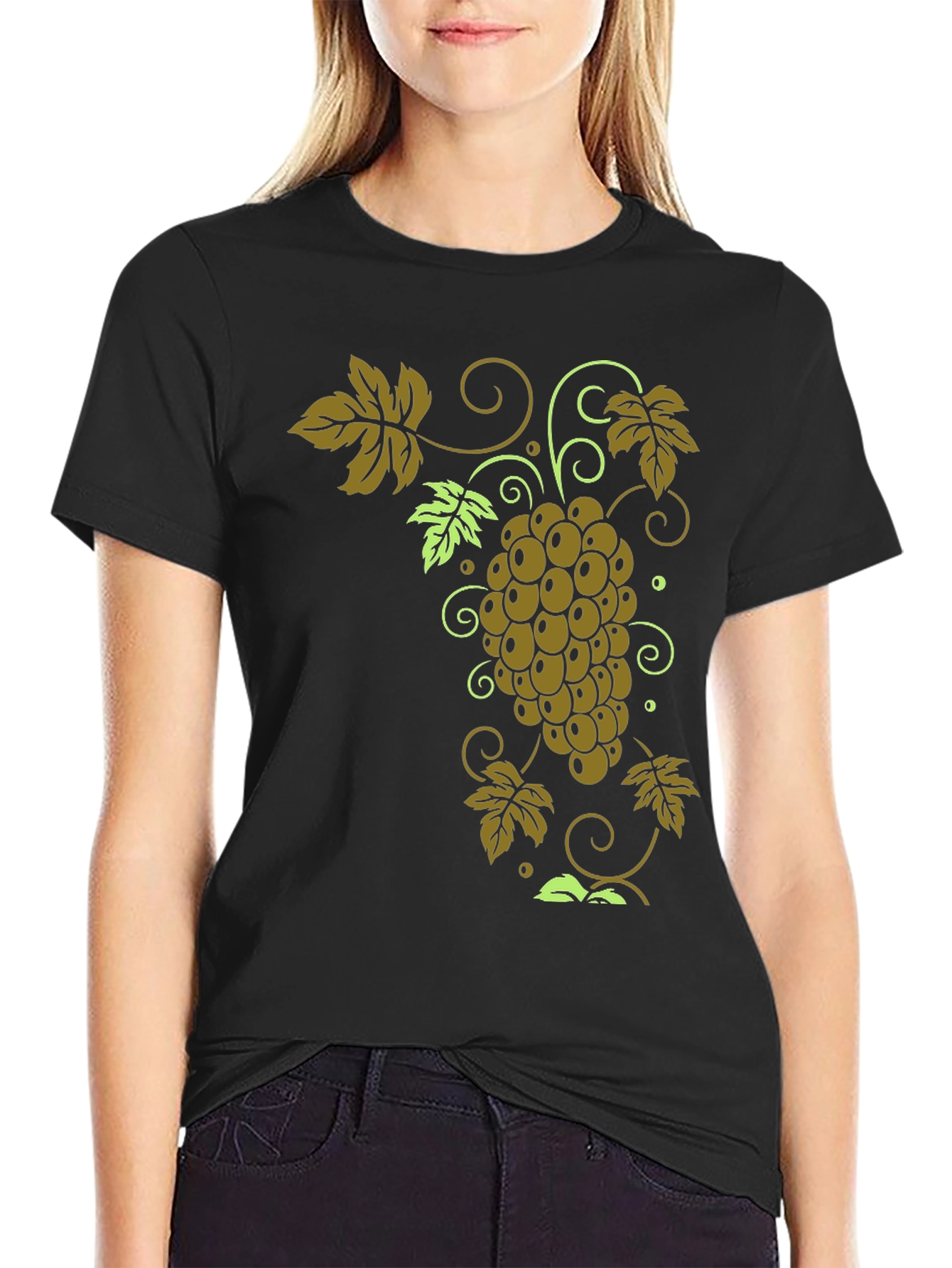 Grape Vine Graphic Tee - Stylish Black T-Shirt
