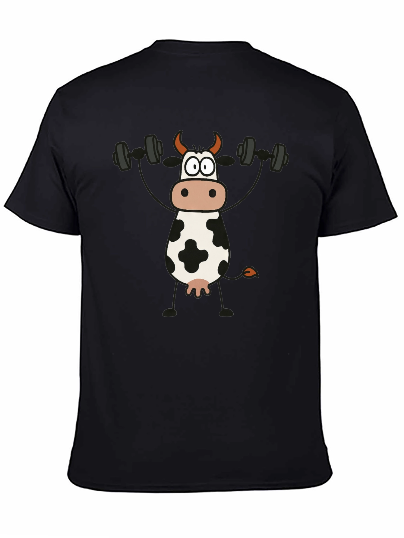 Cow Lifting Weights Graphic T-Shirt - Black