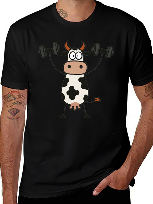 Cow Lifting Weights Graphic T-Shirt - Black