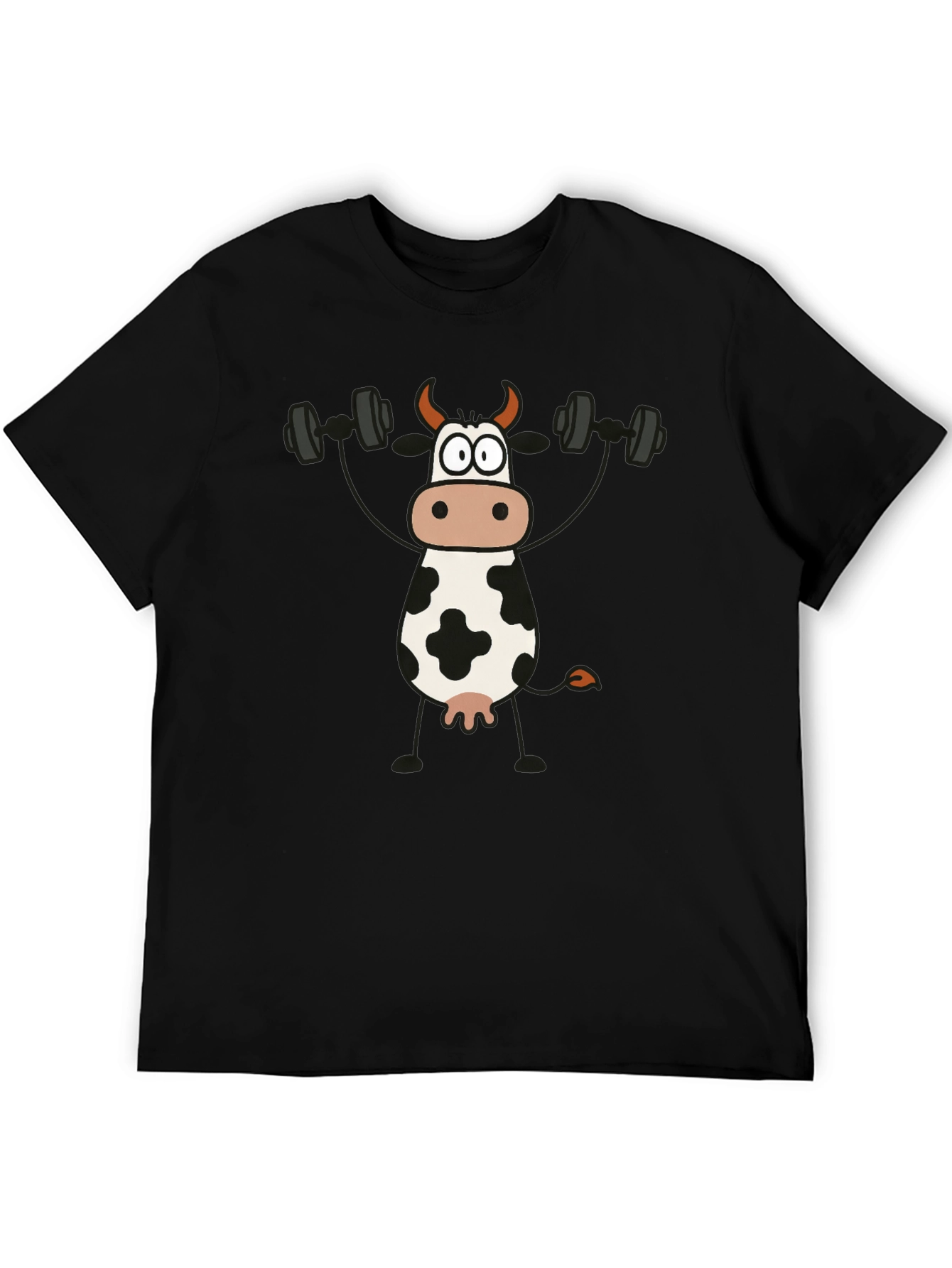 Cow Lifting Weights Graphic T-Shirt - Black