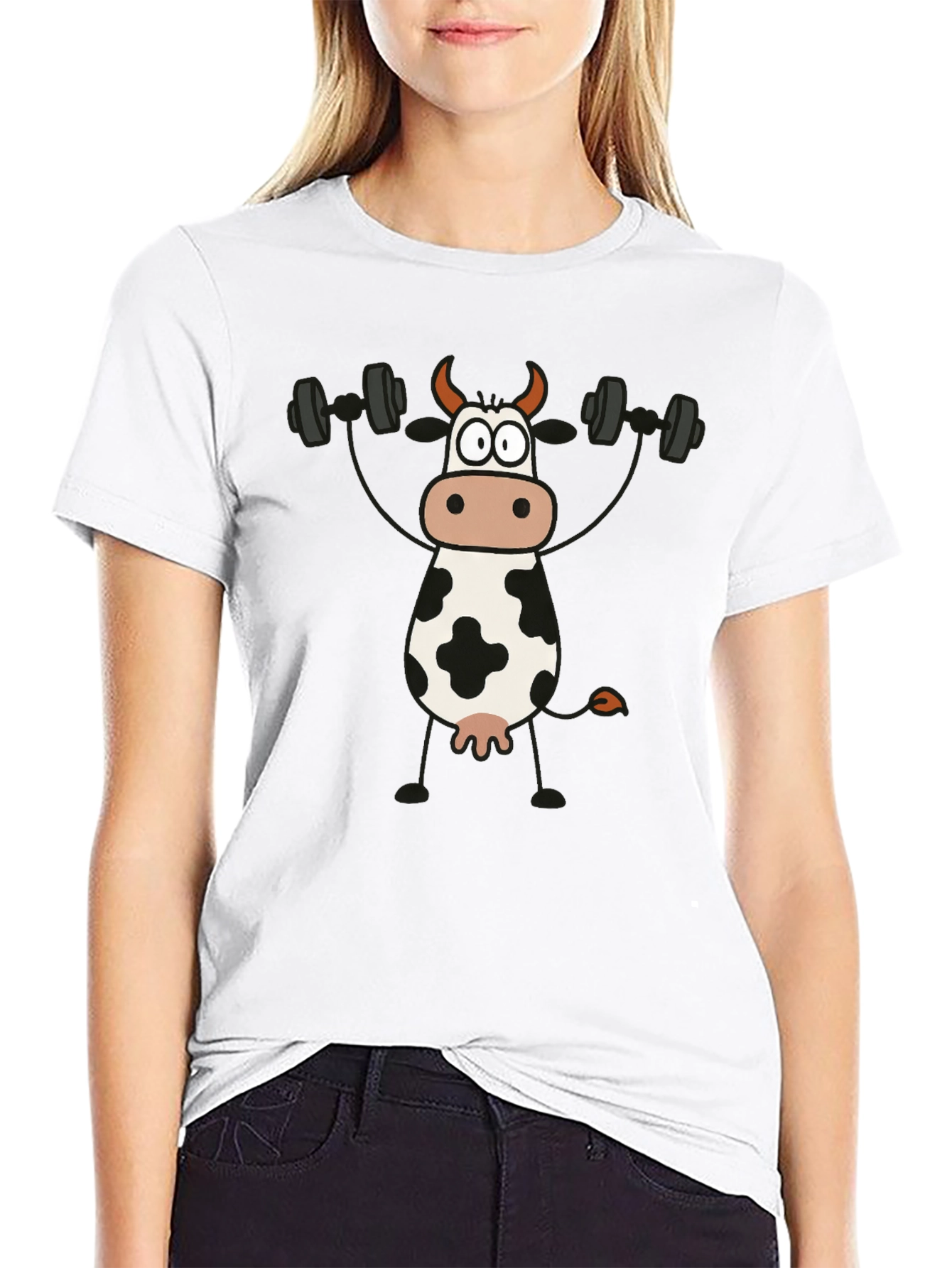 Cow Lifting Weights Graphic T-Shirt - Black