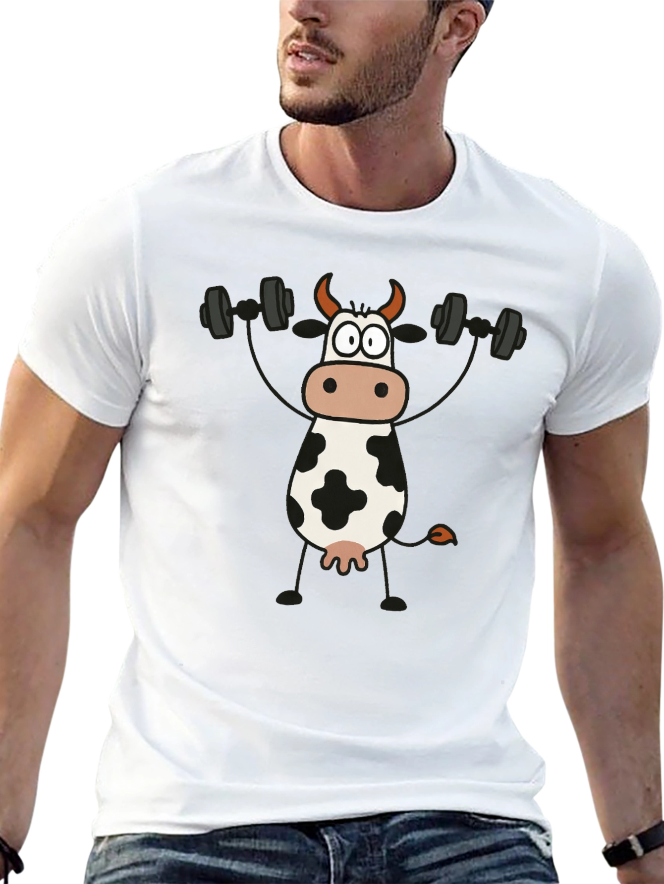 Cow Lifting Weights Graphic T-Shirt - Black