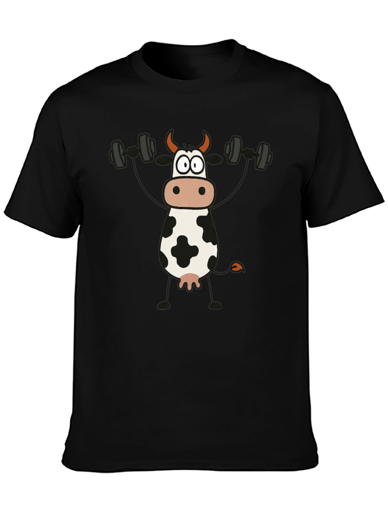 Cow Lifting Weights Graphic T-Shirt - Black