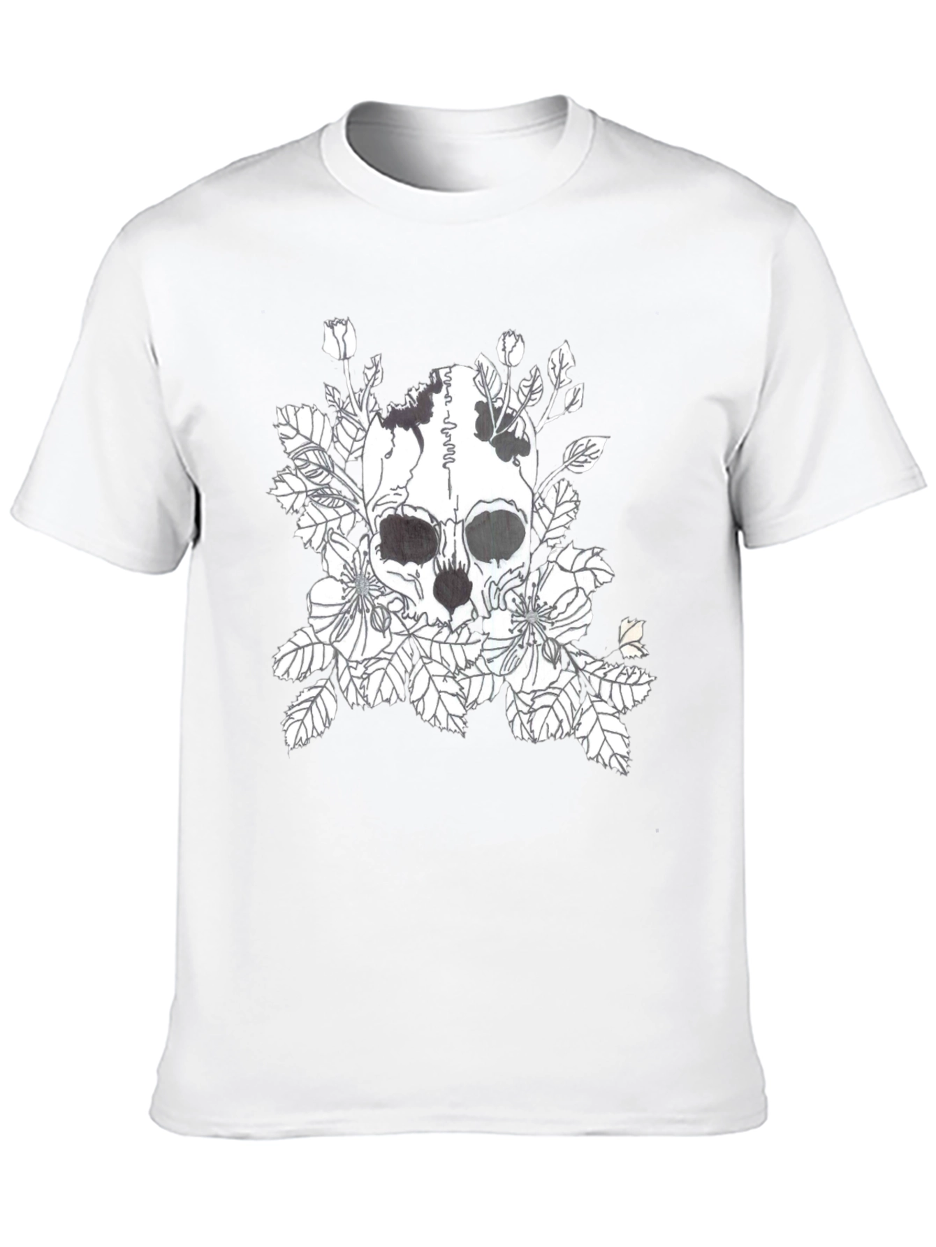 Skull & Floral Graphic Print Black T-Shirt