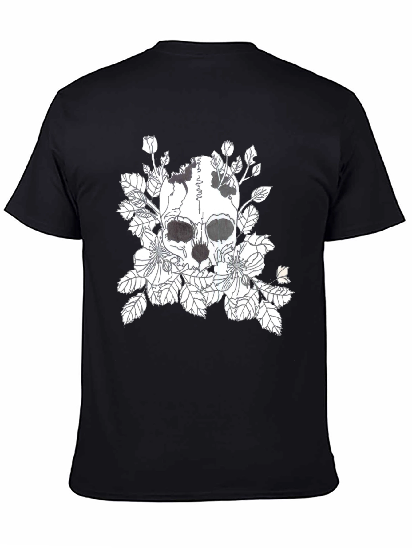 Skull & Floral Graphic Print Black T-Shirt