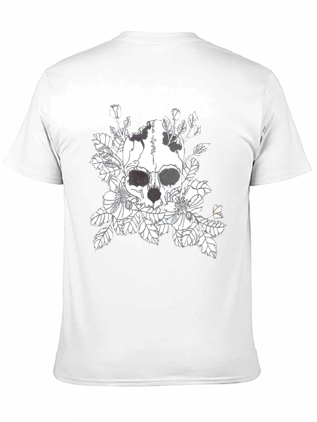 Skull & Floral Graphic Print Black T-Shirt