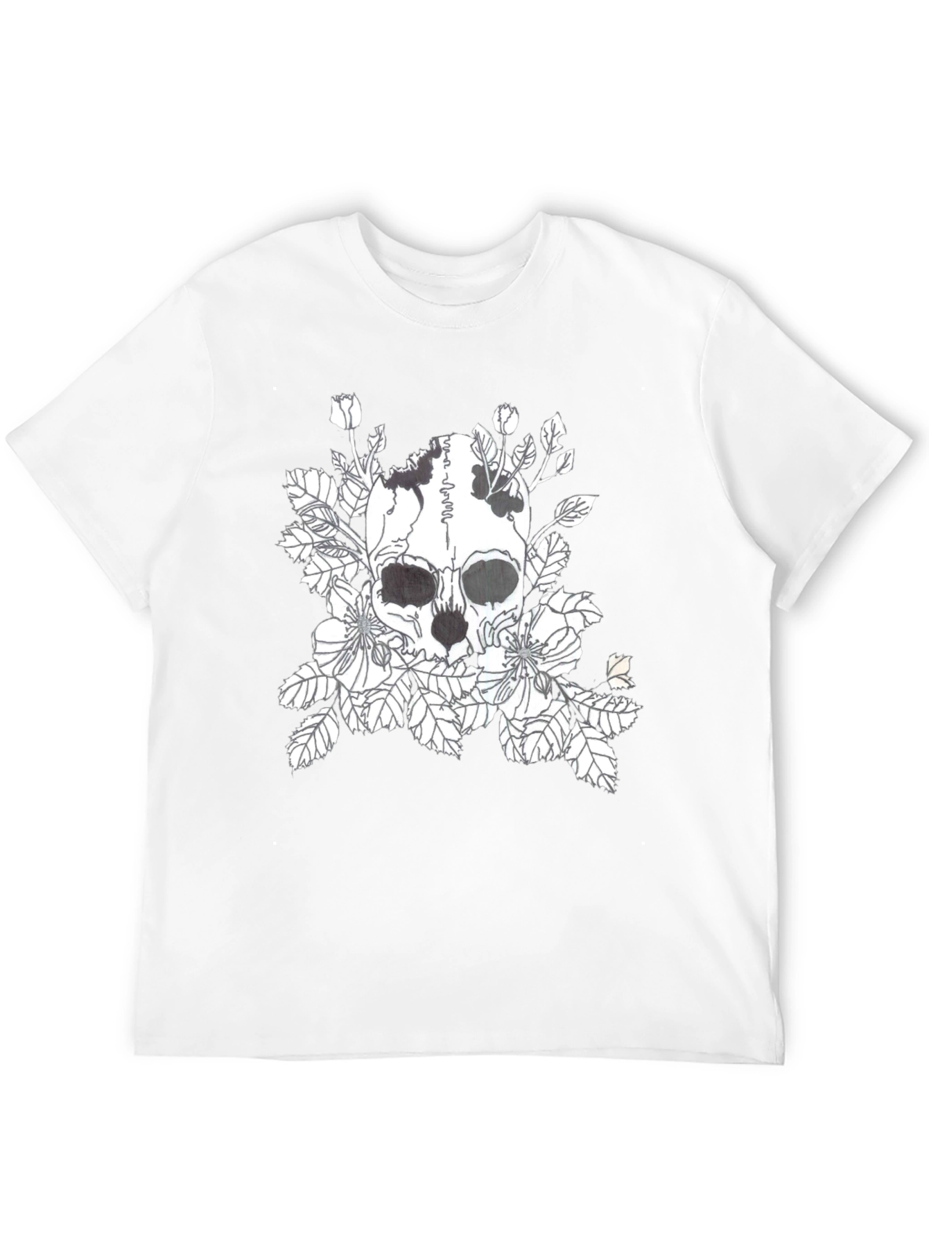 Skull & Floral Graphic Print Black T-Shirt
