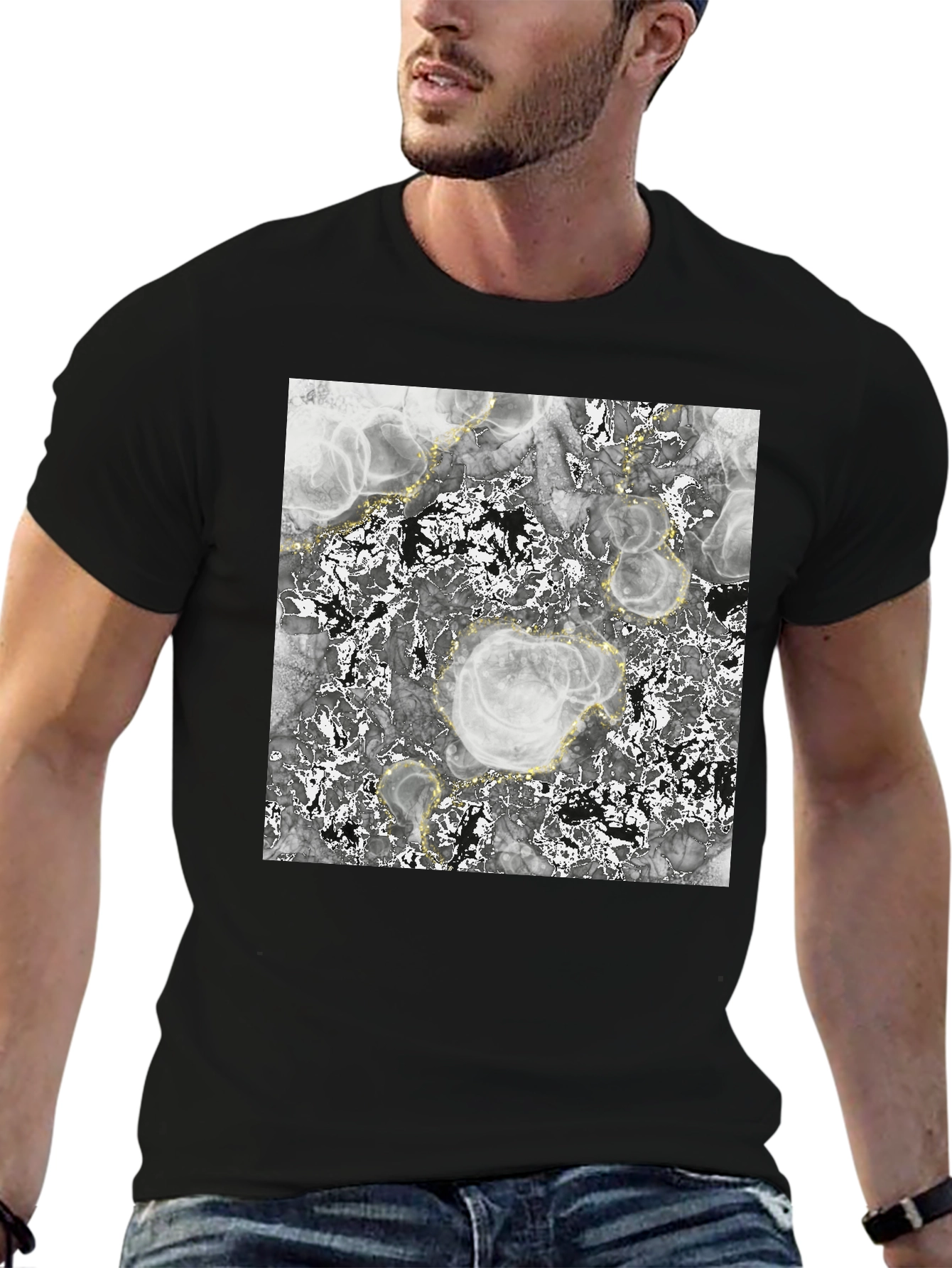 Abstract Marble Print Black T-Shirt