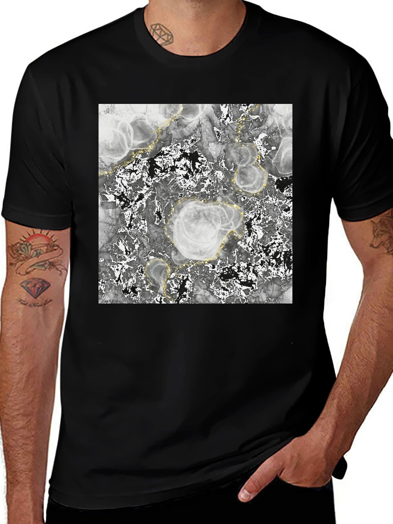 Abstract Marble Print Black T-Shirt
