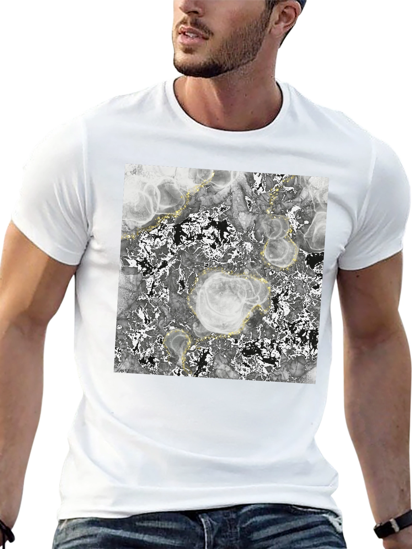 Abstract Marble Print Black T-Shirt