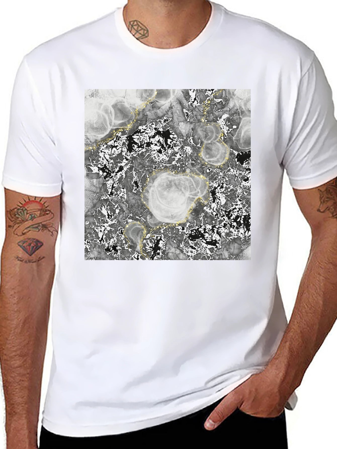 Abstract Marble Print Black T-Shirt