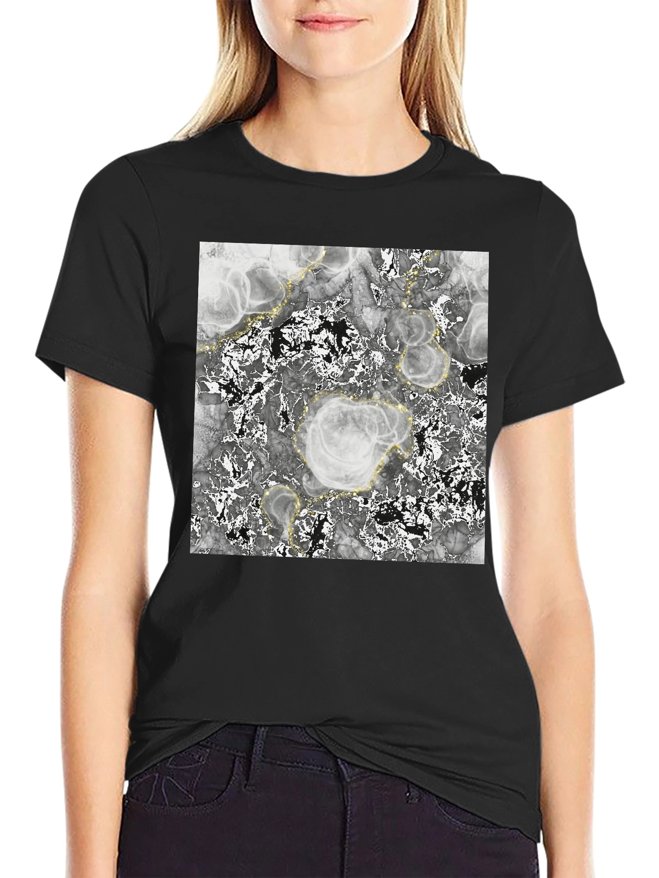 Abstract Marble Print Black T-Shirt