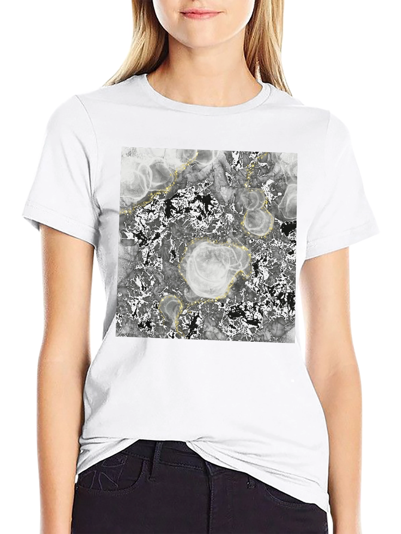 Abstract Marble Print Black T-Shirt