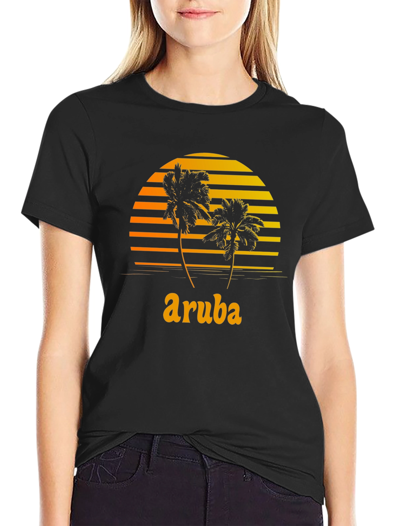 Aruba Palm Tree Sunset Graphic T-Shirt
