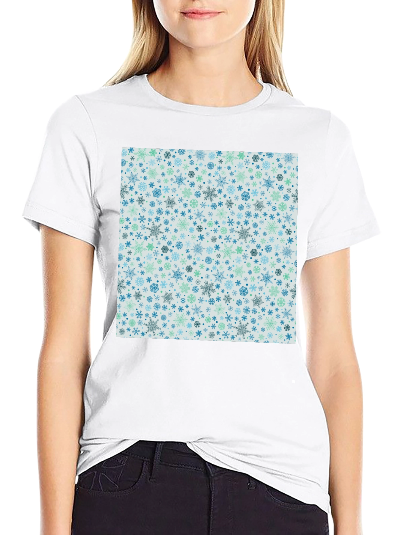 Snowflake Pattern T-Shirt - Winter Holiday Style