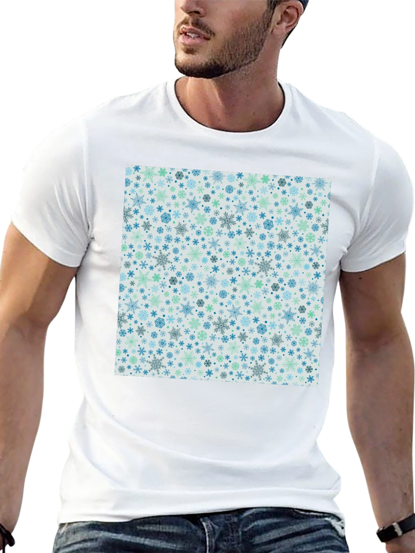 Snowflake Pattern T-Shirt - Winter Holiday Style