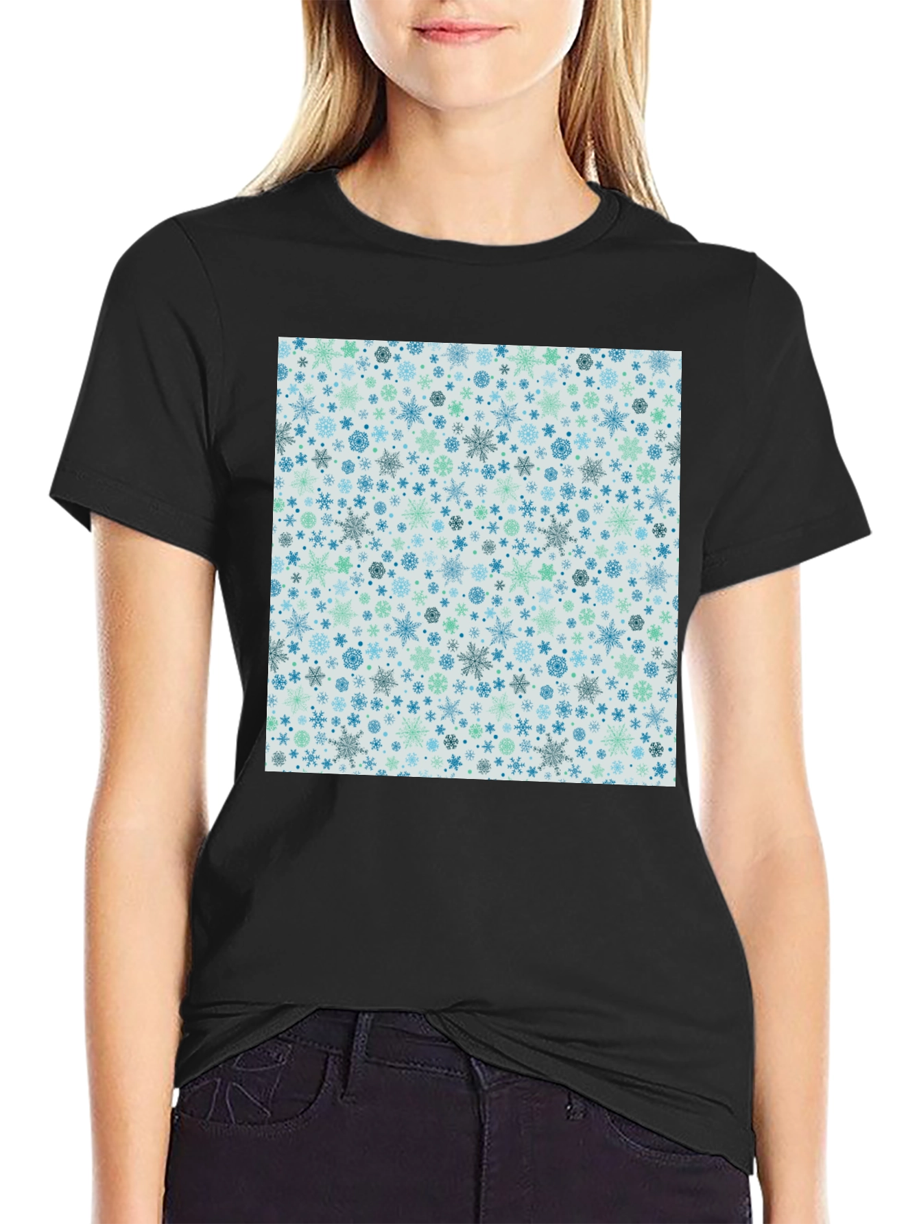 Snowflake Pattern T-Shirt - Winter Holiday Style