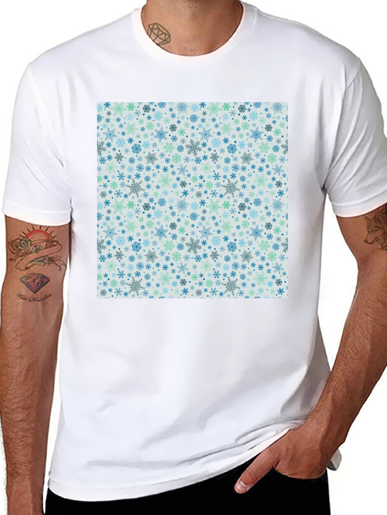 Snowflake Pattern T-Shirt - Winter Holiday Style
