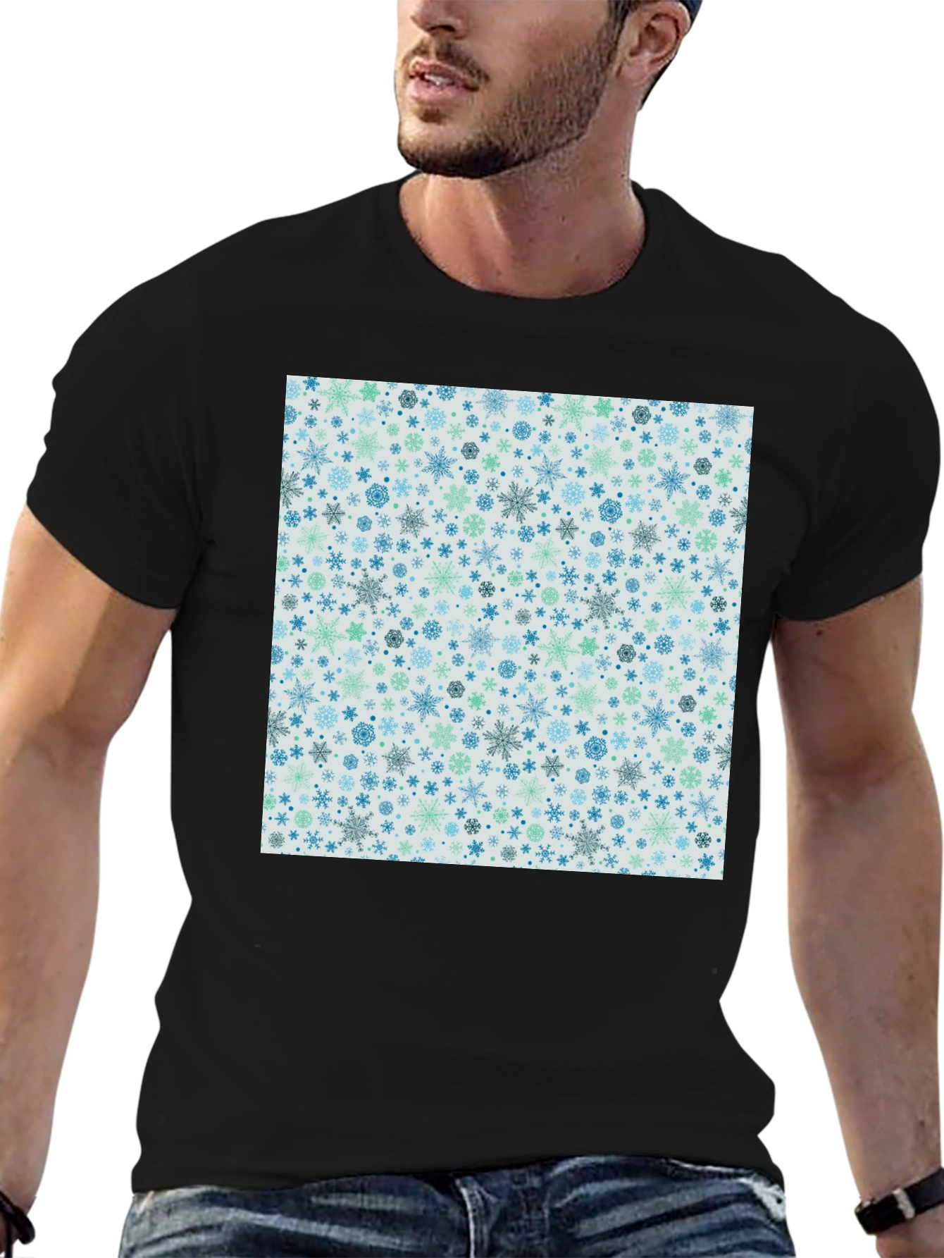 Snowflake Pattern T-Shirt - Winter Holiday Style