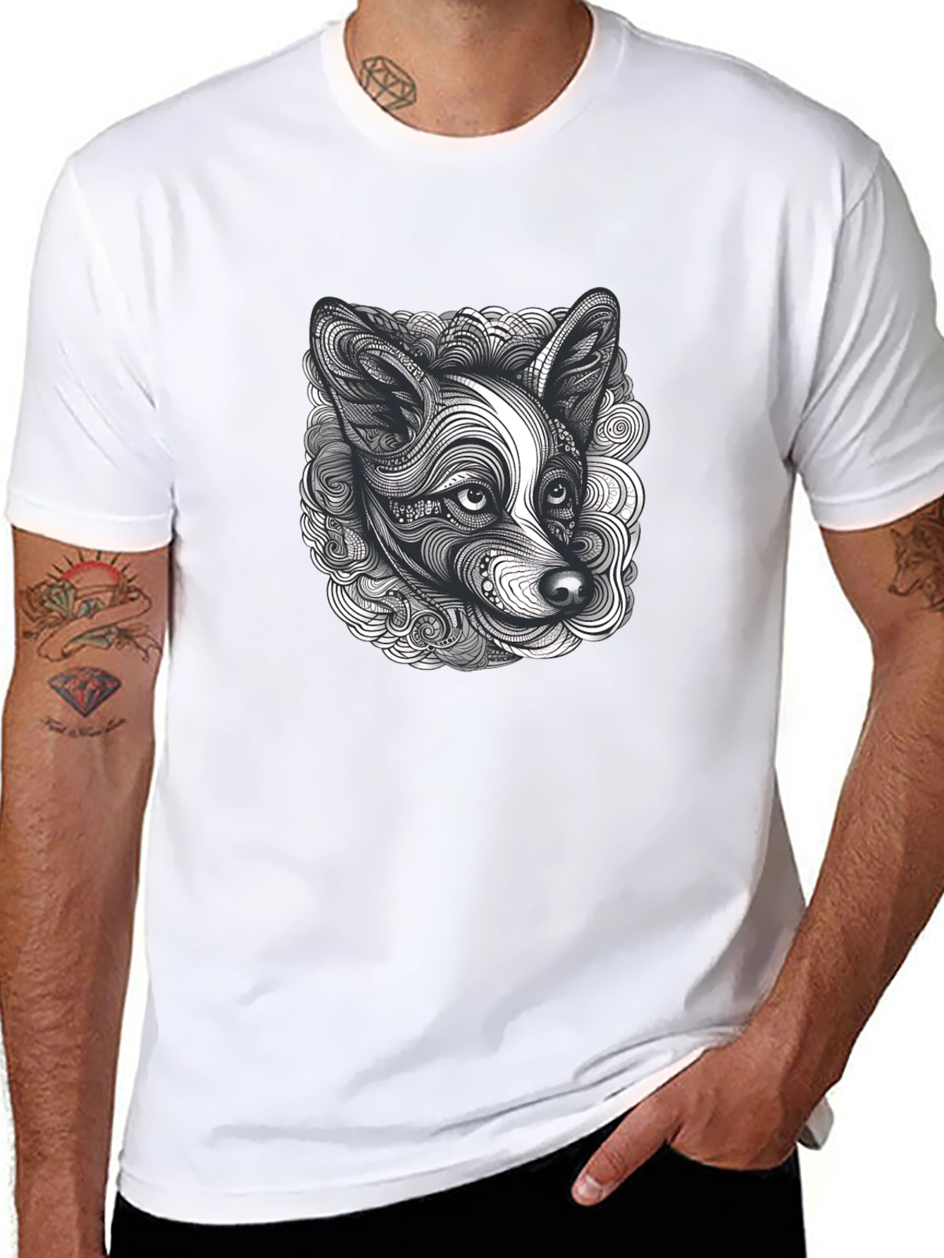 Abstract Dog Print Black T-Shirt