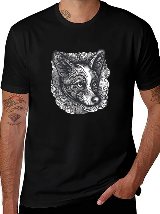 Abstract Dog Print Black T-Shirt