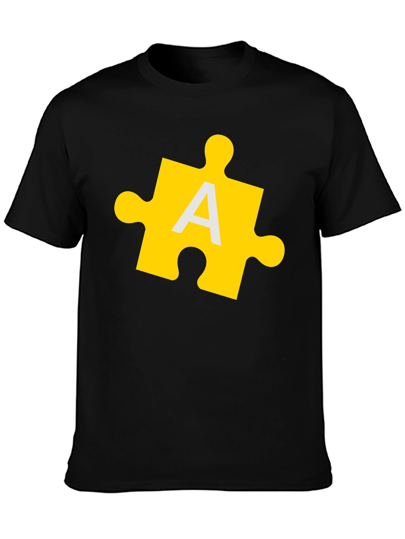 Puzzle Piece A Graphic Tee - Black Cotton T-Shirt