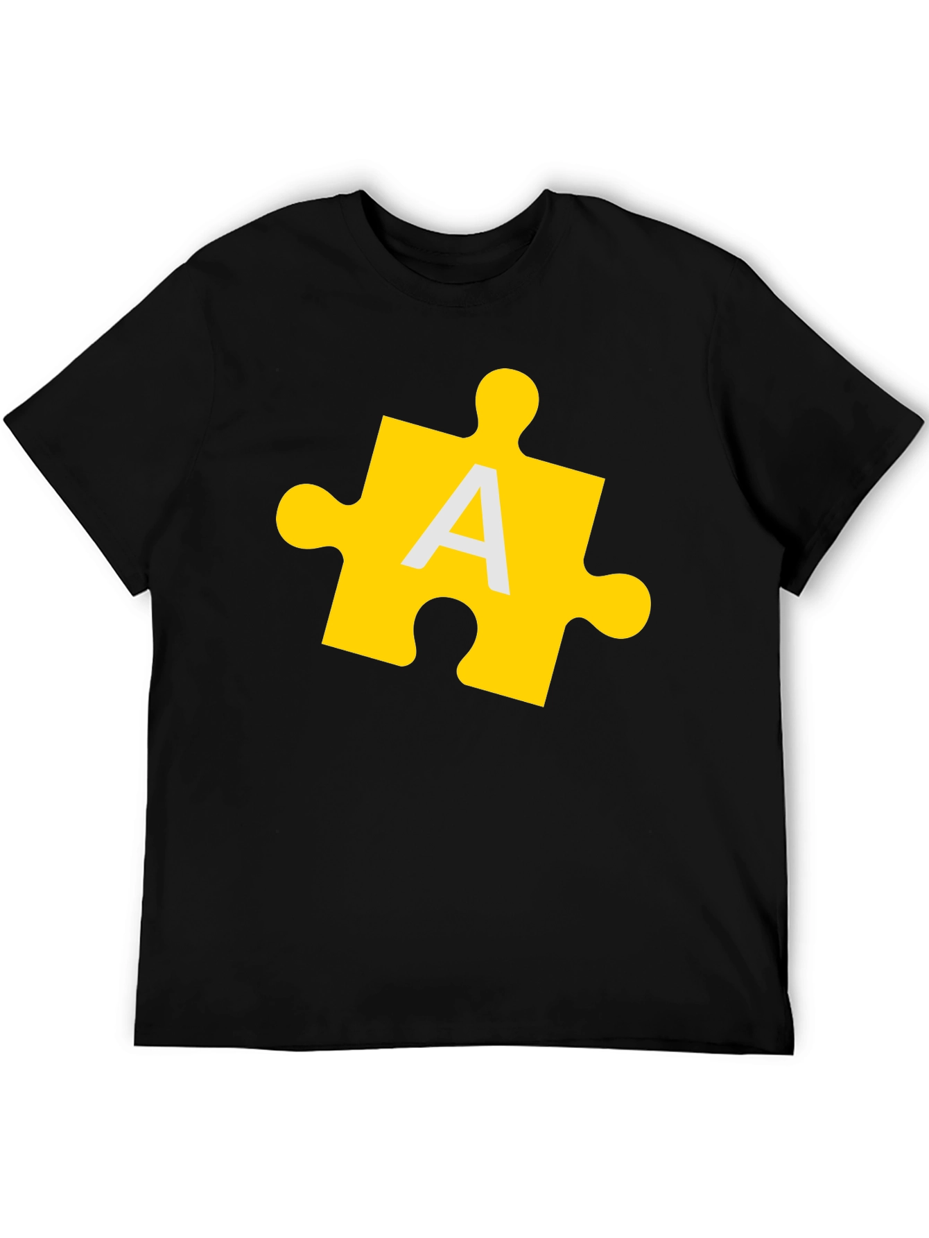 Puzzle Piece A Graphic Tee - Black Cotton T-Shirt