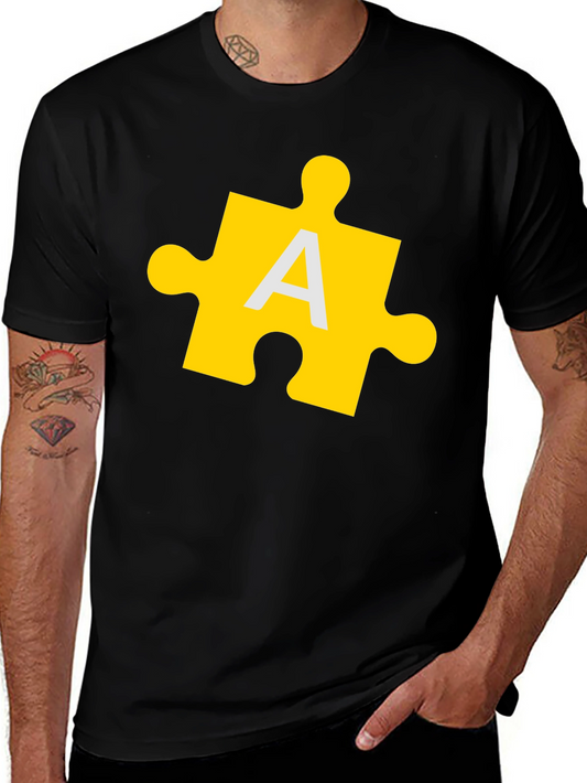 Puzzle Piece A Graphic Tee - Black Cotton T-Shirt