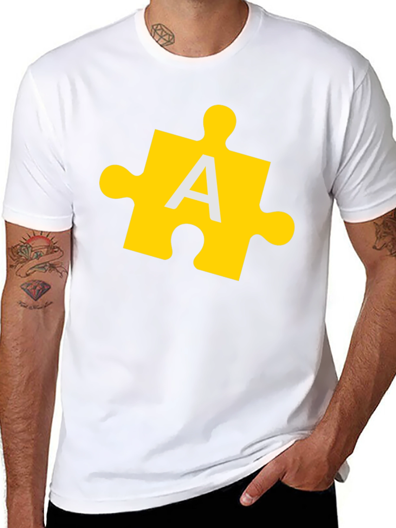 Puzzle Piece A Graphic Tee - Black Cotton T-Shirt