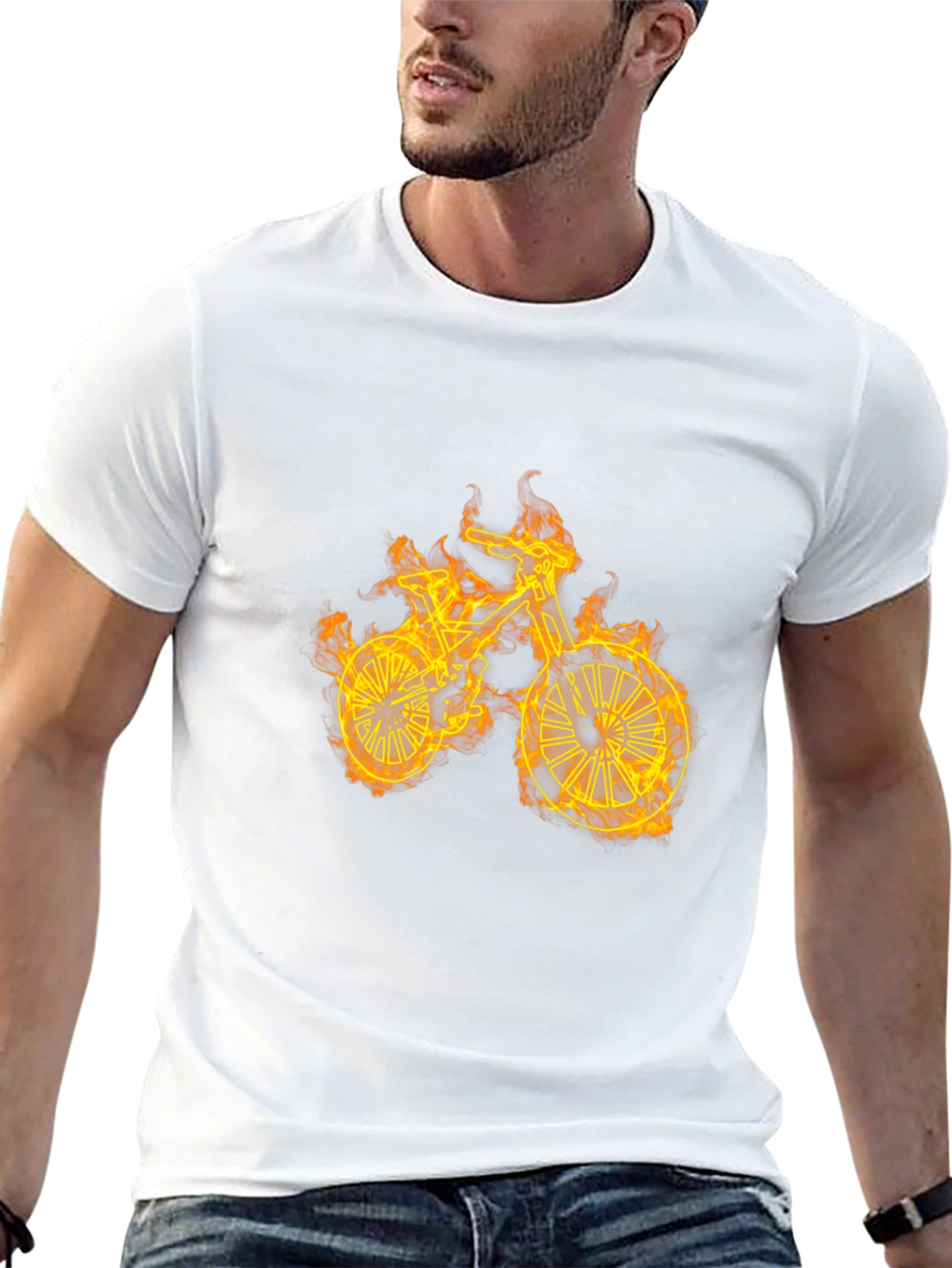 Flaming Bike Graphic T-Shirt - Cool Ride!