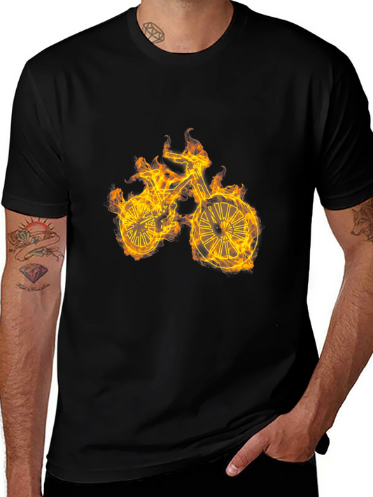 Flaming Bike Graphic T-Shirt - Cool Ride!