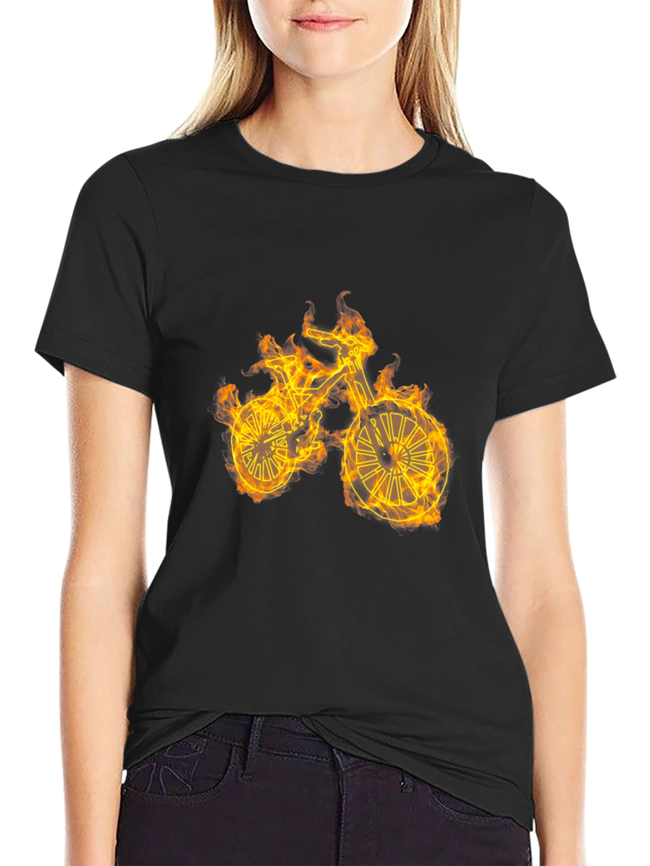 Flaming Bike Graphic T-Shirt - Cool Ride!