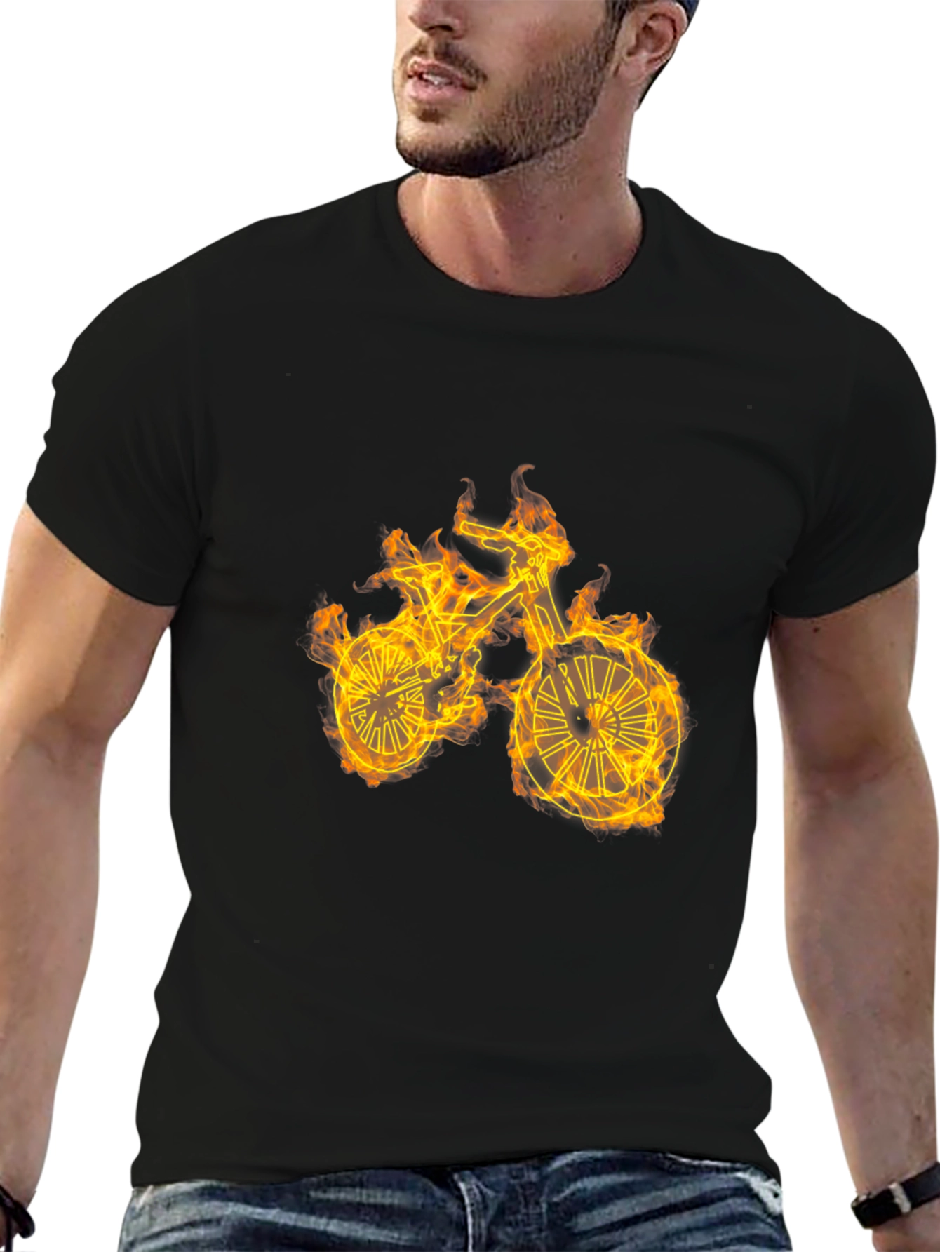 Flaming Bike Graphic T-Shirt - Cool Ride!
