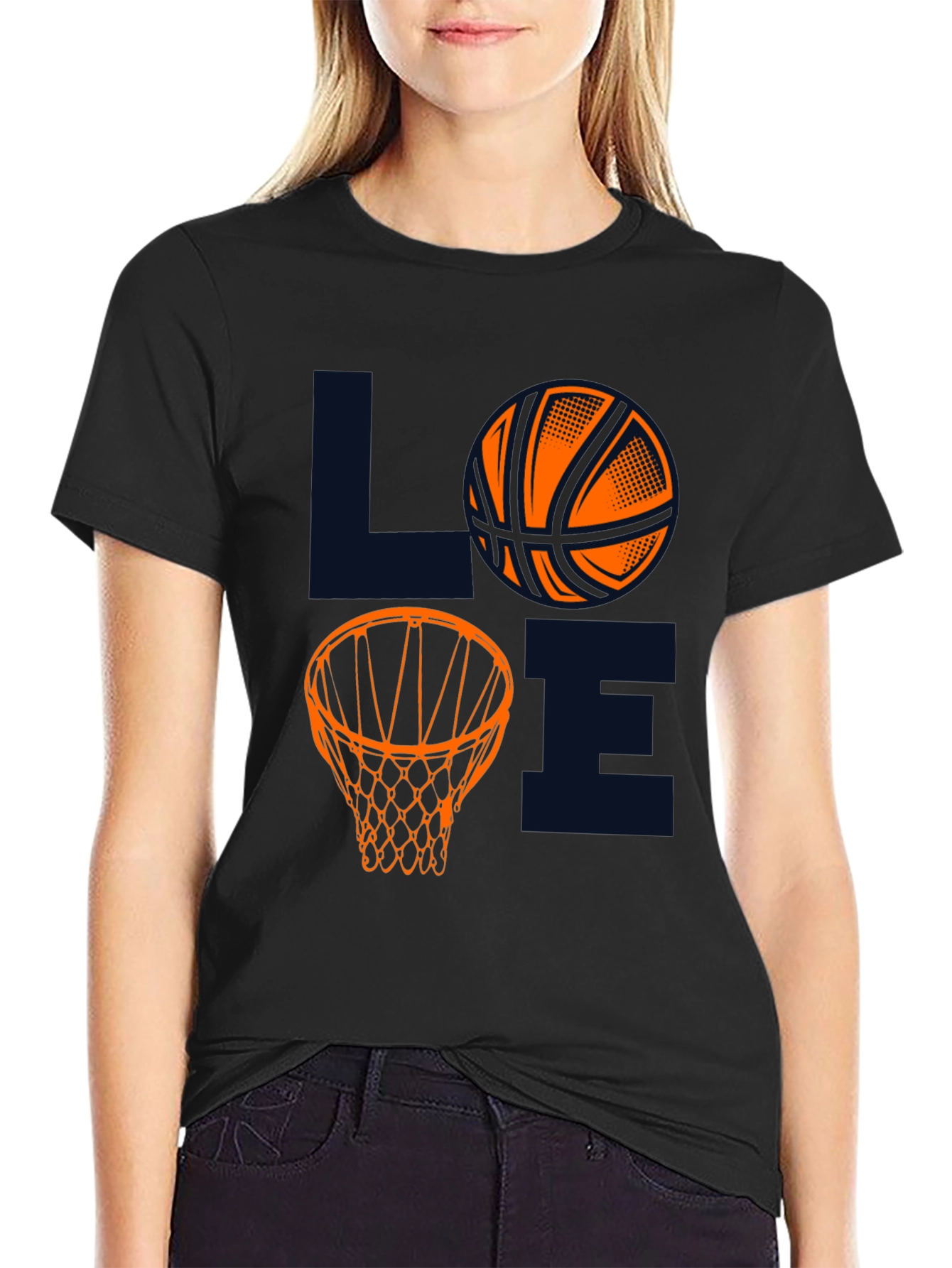 Basketball LOVE Graphic Tee - Black Cotton Blend