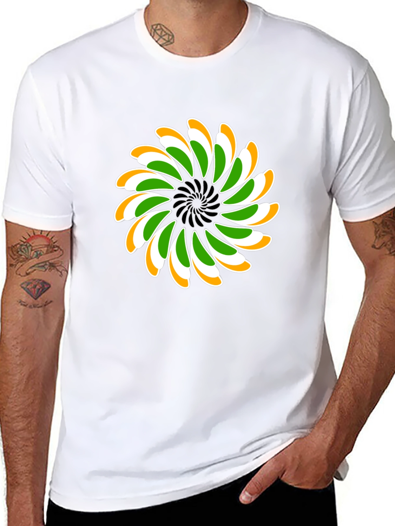 Indian Flag Floral T-Shirt - Black Cotton Blend