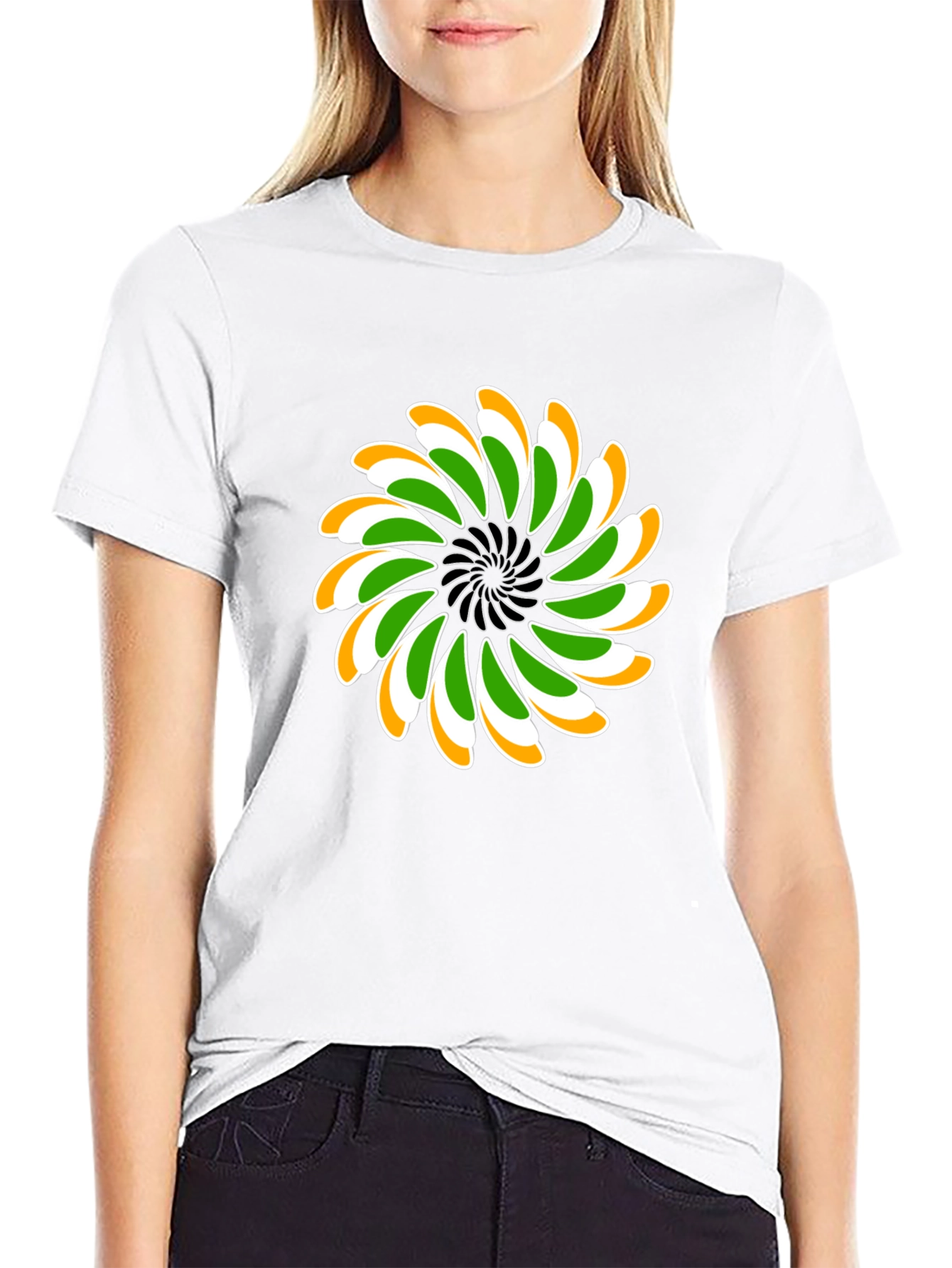 Indian Flag Floral T-Shirt - Black Cotton Blend