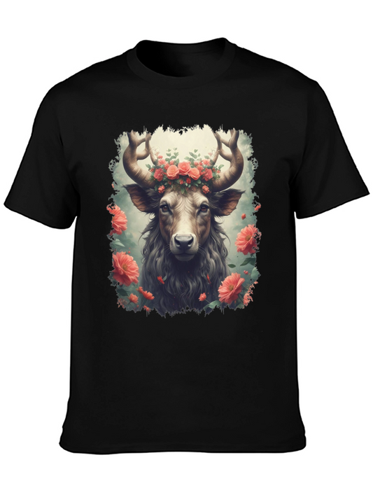 Floral Stag Graphic Tee - Unique Mens T-Shirt