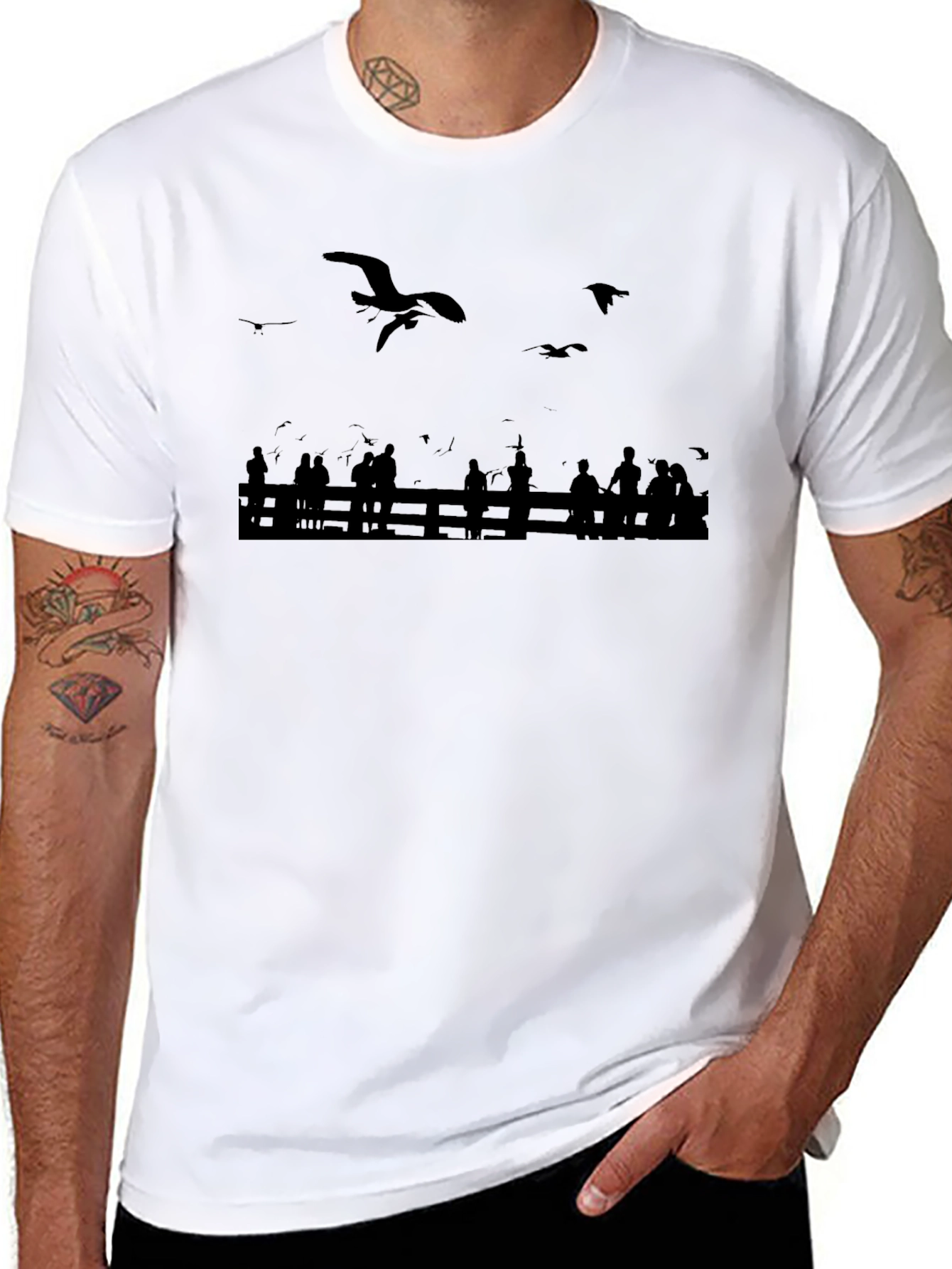 Seagull Scene Graphic Tee - Black